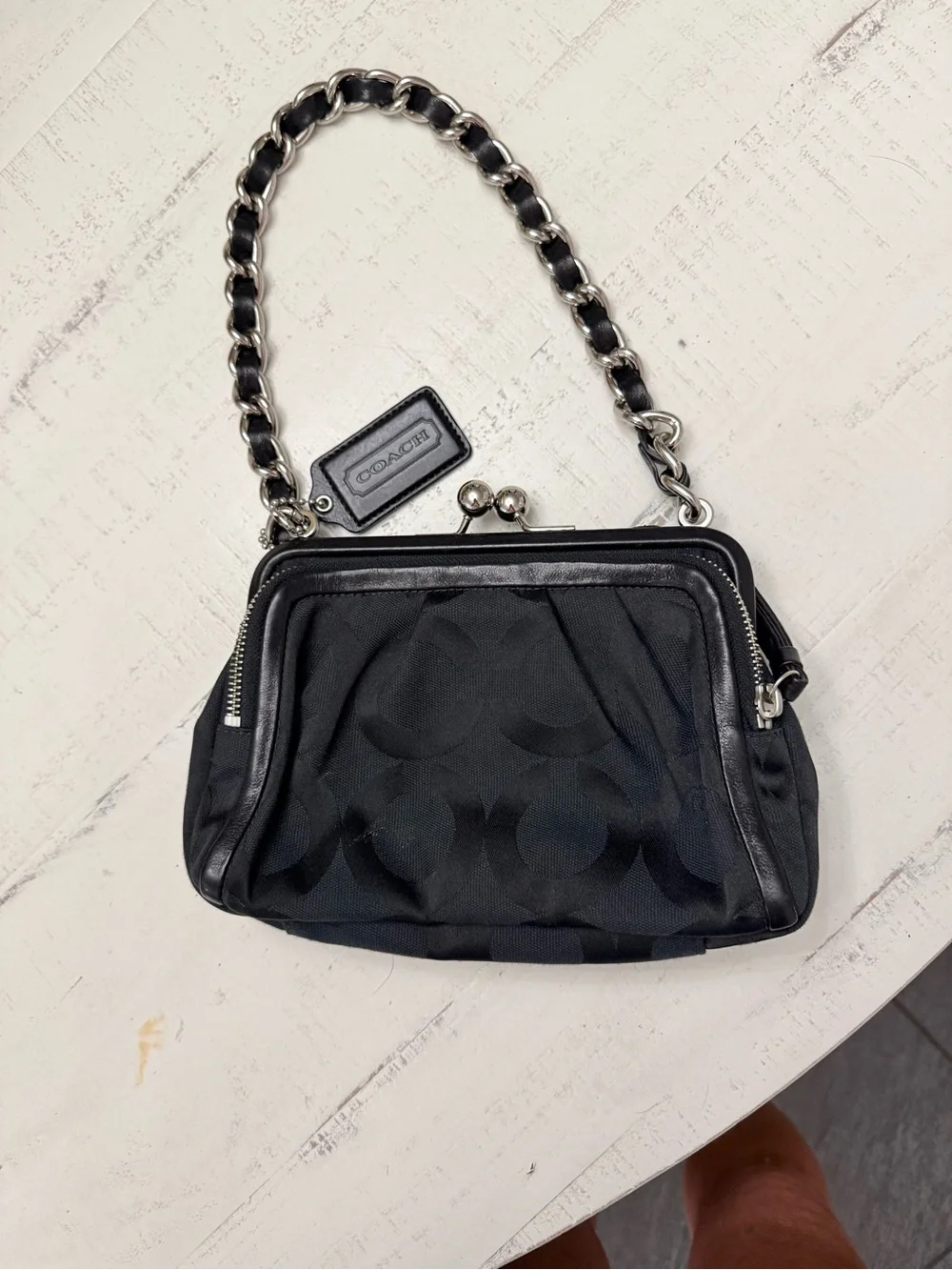 Coach Black Signature Canvas Chain-Handle Shoulder Bag